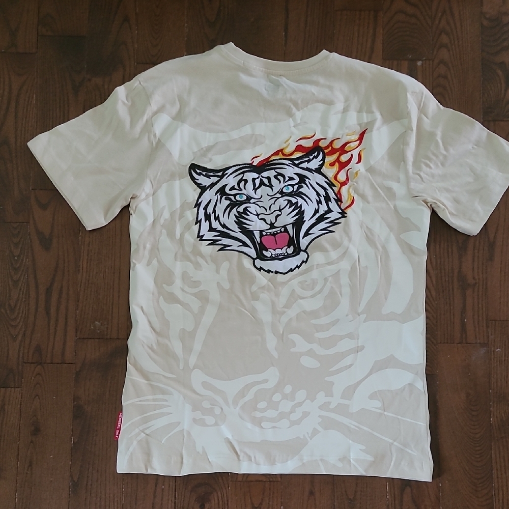 New Member Only Men's Cream Graphic T-Shirt Embroidered Tiger Size M